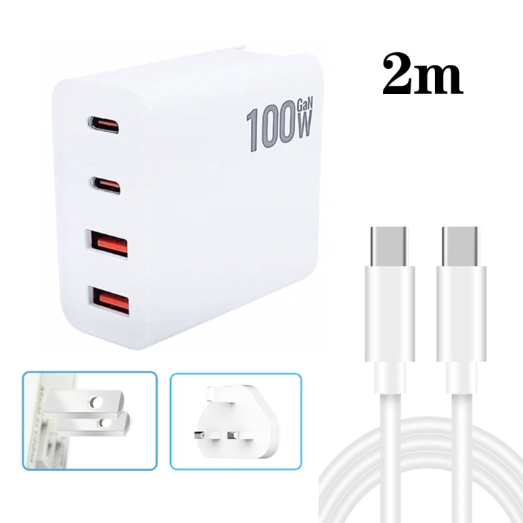 GaN 100W Dual USB + Dual USB-C/Type-C Multi Port Charger with 2m Type-C to Type-C Data Cable Set US / UK Plug - Cable & Adapter by buy2fix | Online Shopping UK | buy2fix