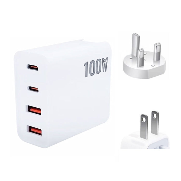 GaN 100W Dual USB + Dual USB-C/Type-C Multi Port Charger with 2m Type-C to Type-C Data Cable Set US / UK Plug - Cable & Adapter by buy2fix | Online Shopping UK | buy2fix