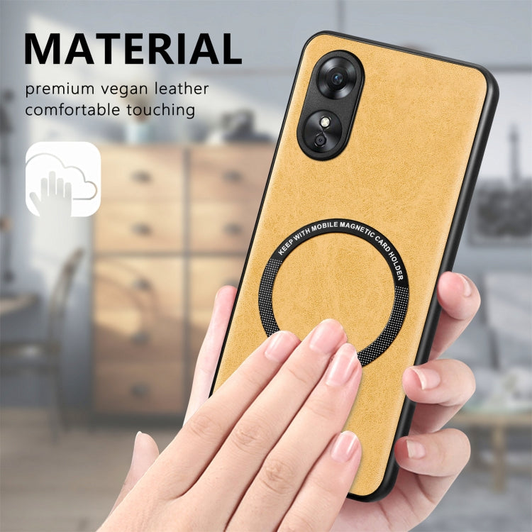 For OPPO A17 Solid Color Magsafe Leather Phone Case(Yellow) - OPPO Cases by buy2fix | Online Shopping UK | buy2fix
