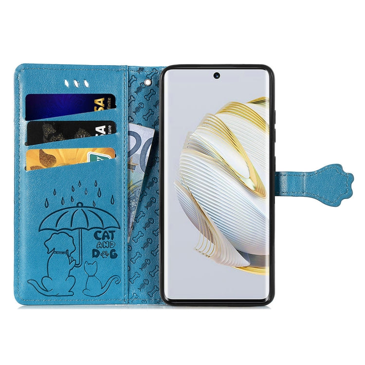 For Huawei Nova 10 Cat and Dog Embossed Leather Phone Case(Blue) - Huawei Cases by buy2fix | Online Shopping UK | buy2fix