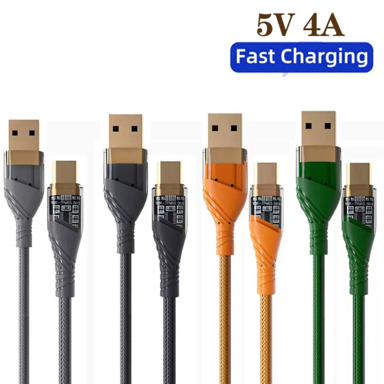 4A USB to Type-C Transparent Fast Charging Data Cable, Length: 1m(Green) -  by buy2fix | Online Shopping UK | buy2fix