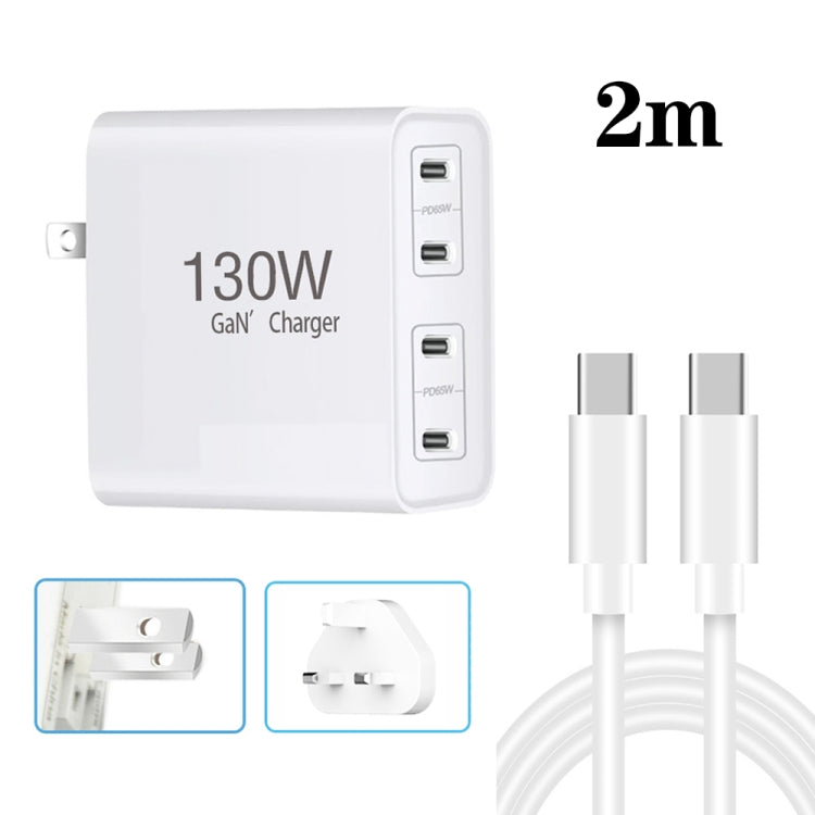 130W USB-C/Type-C Four Port GaN Charger with 2m USB-C/Type-C to USB-C/Type-C Data Cable Set EU / UK / AU / US Plug - Cable & Adapter by buy2fix | Online Shopping UK | buy2fix