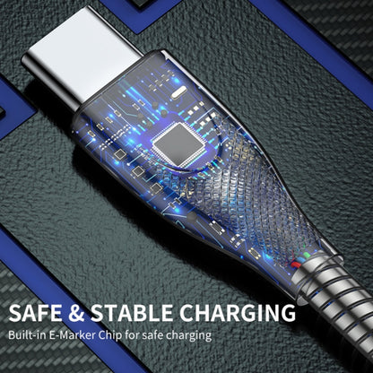 ENKAY ENK-CB132 USB to USB-C / Type-C Carbon Steel Hose Spring 6A Supper Fast Charging Data Cable, Length:2m(Silver) - USB-C & Type-C Cable by ENKAY | Online Shopping UK | buy2fix