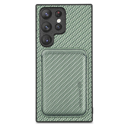 For Samsung Galaxy S22 5G Carbon Fiber Leather Card Magsafe Magnetic Phone Case(Green) - Galaxy S22 5G Cases by buy2fix | Online Shopping UK | buy2fix