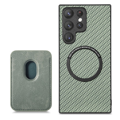 For Samsung Galaxy S22+ 5G Carbon Fiber Leather Card Magsafe Magnetic Phone Case(Green) - Galaxy S23+ 5G Cases by buy2fix | Online Shopping UK | buy2fix