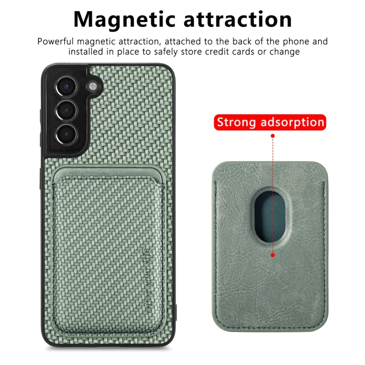 For Samsung Galaxy S21 5G Carbon Fiber Leather Card Magsafe Magnetic Phone Case(Green) - Galaxy S21 5G Cases by buy2fix | Online Shopping UK | buy2fix