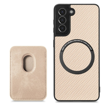 For Samsung Galaxy S21+ 5G Carbon Fiber Leather Card Magsafe Magnetic Phone Case(Khaki) - Galaxy S21+ 5G Cases by buy2fix | Online Shopping UK | buy2fix