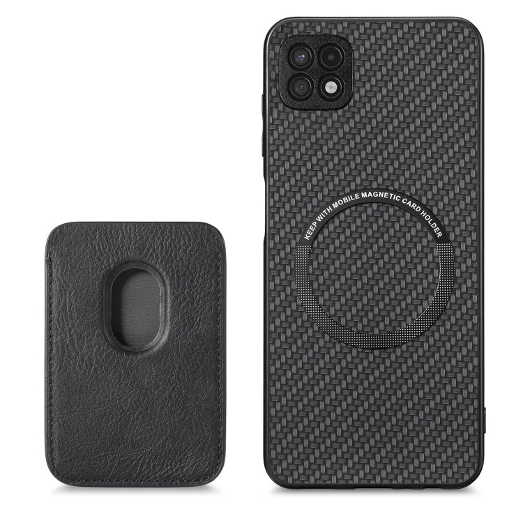 For Samsung Galaxy A22 5G Carbon Fiber Leather Card Magsafe Magnetic Phone Case(Black) - Galaxy Phone Cases by buy2fix | Online Shopping UK | buy2fix