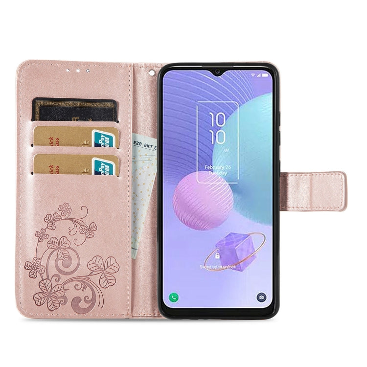 For TCL 405 Four-leaf Clasp Embossed Buckle Leather Phone Case(Rose Gold) - More Brand by buy2fix | Online Shopping UK | buy2fix