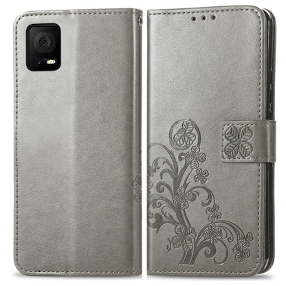 For TCL 405 Four-leaf Clasp Embossed Buckle Leather Phone Case(Gray) - More Brand by buy2fix | Online Shopping UK | buy2fix