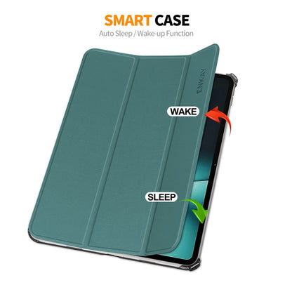 For OnePlus Pad / OPPO Pad 2 ENKAY Tri-fold Custer Texture Leather Stand Smart Case(Dark Green) - OPPO Cases by ENKAY | Online Shopping UK | buy2fix