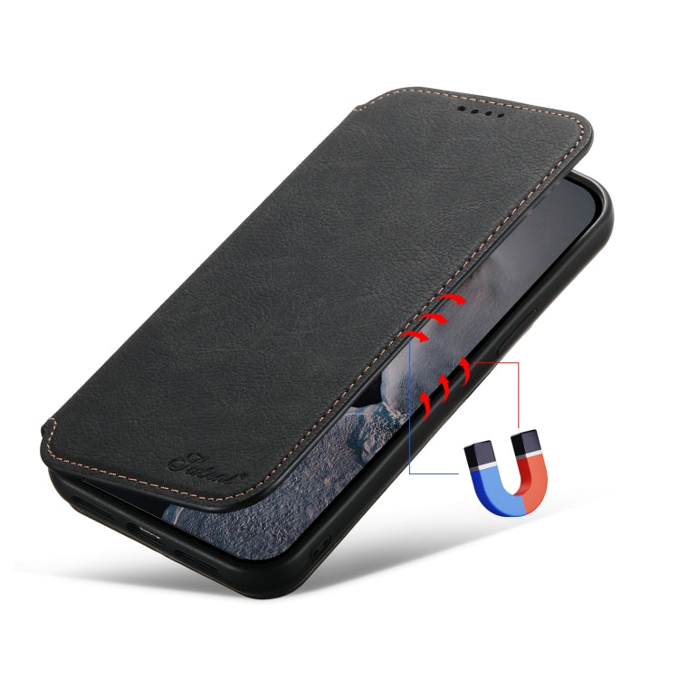 For iPhone 14 Pro Max Suteni J06 Retro Matte Litchi Texture Leather Magnetic Magsafe Phone Case(Black) - iPhone 14 Pro Max Cases by Suteni | Online Shopping UK | buy2fix