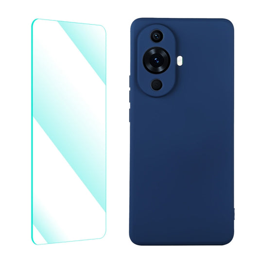 For Huawei Nova 11 ENKAY Liquid Silicone Phone Case with Tempered Glass Film(Dark Blue) - Huawei Cases by ENKAY | Online Shopping UK | buy2fix