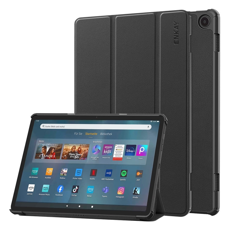 For Amazon Fire Max 11 ENKAY Tri-fold Custer Texture Leather Smart Tablet Case(Black) - Amazon by ENKAY | Online Shopping UK | buy2fix