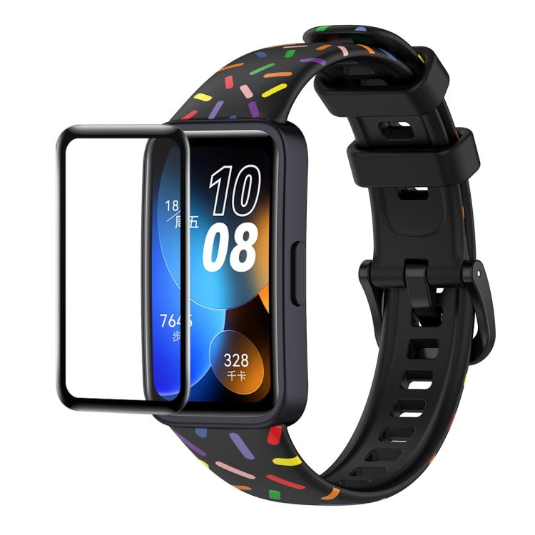 For Huawei Band 8 / 9 ENKAY Hat-Prince Full Coverage Screen Protector + Adjsutable Silicone Sport Loop Strap Watchband(Black) - Watch Bands by ENKAY | Online Shopping UK | buy2fix