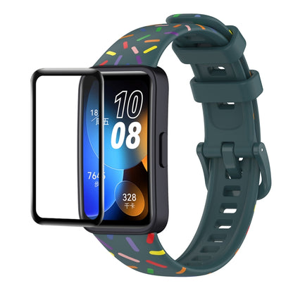 For Huawei Band 8 / 9 ENKAY Hat-Prince Full Coverage Screen Protector + Adjsutable Silicone Sport Loop Strap Watchband(Green) - Watch Bands by ENKAY | Online Shopping UK | buy2fix