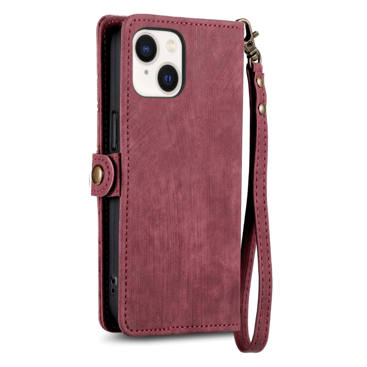 For iPhone 15 Geometric Zipper Wallet Side Buckle Leather Phone Case(Red) - iPhone 15 Cases by buy2fix | Online Shopping UK | buy2fix