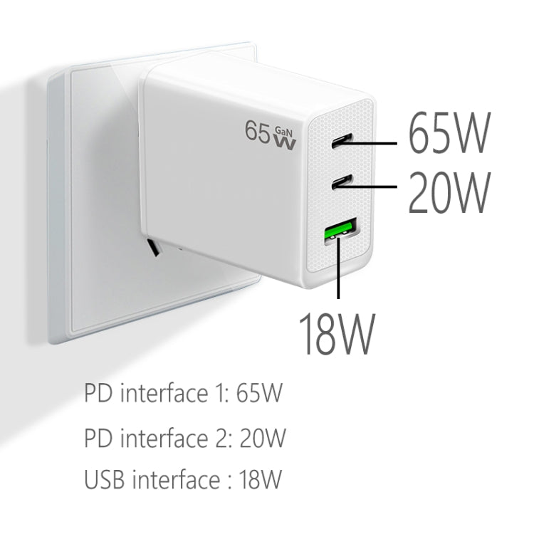 GaN PD65W Type-C x 2 + USB3.0 Laptop Adapter ,EU Plug(White) - USB Charger by buy2fix | Online Shopping UK | buy2fix