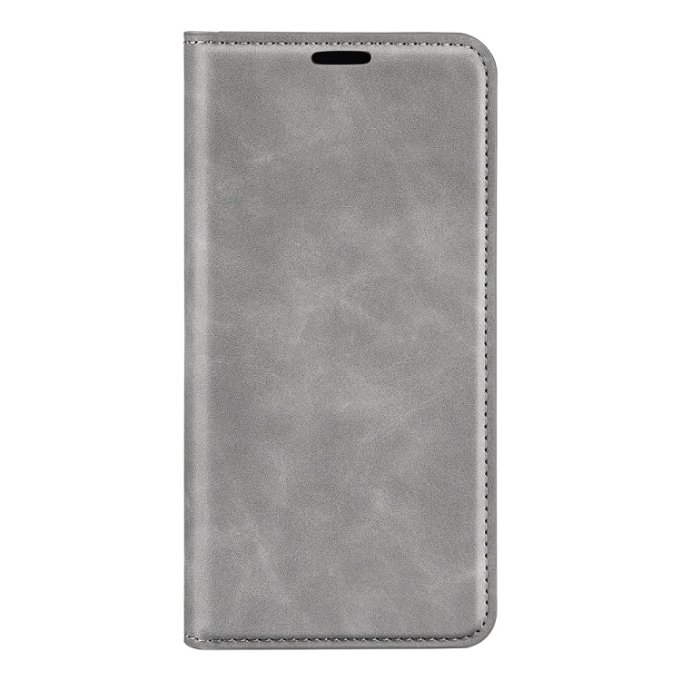 For iPhone 15 Pro Retro-skin  Magnetic Suction Leather Phone Case(Grey) - iPhone 15 Pro Cases by buy2fix | Online Shopping UK | buy2fix