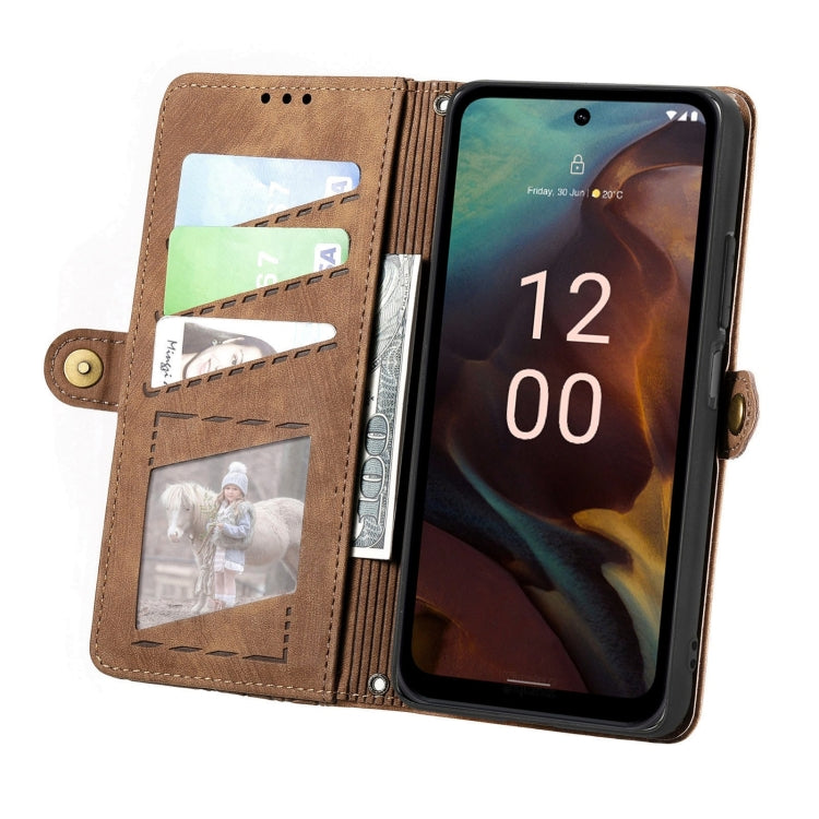 For Nokia XR21 Geometric Zipper Wallet Side Buckle Leather Phone Case(Brown) - Nokia Cases by buy2fix | Online Shopping UK | buy2fix