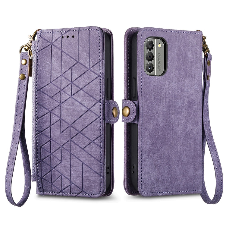 For Nokia C12 Geometric Zipper Wallet Side Buckle Leather Phone Case(Purple) - Nokia Cases by buy2fix | Online Shopping UK | buy2fix