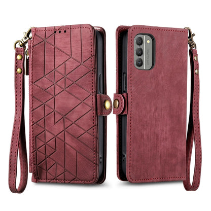 For Nokia XR20 Geometric Zipper Wallet Side Buckle Leather Phone Case(Red) - Nokia Cases by buy2fix | Online Shopping UK | buy2fix