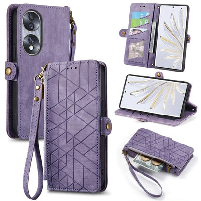 For Honor 70 Geometric Zipper Wallet Side Buckle Leather Phone Case(Purple) - Honor Cases by buy2fix | Online Shopping UK | buy2fix