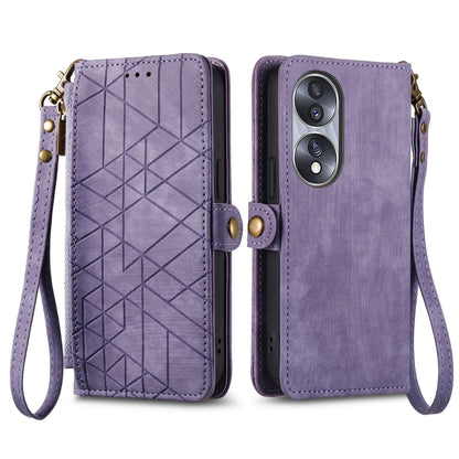 For Honor 70 Geometric Zipper Wallet Side Buckle Leather Phone Case(Purple) - Honor Cases by buy2fix | Online Shopping UK | buy2fix