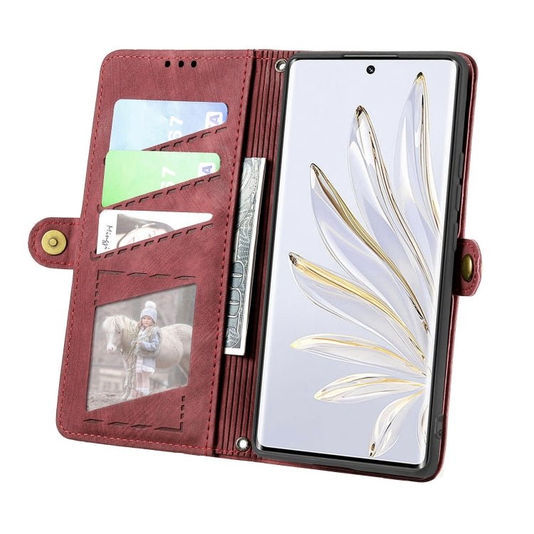 For Honor X8A Geometric Zipper Wallet Side Buckle Leather Phone Case(Red) - Honor Cases by buy2fix | Online Shopping UK | buy2fix