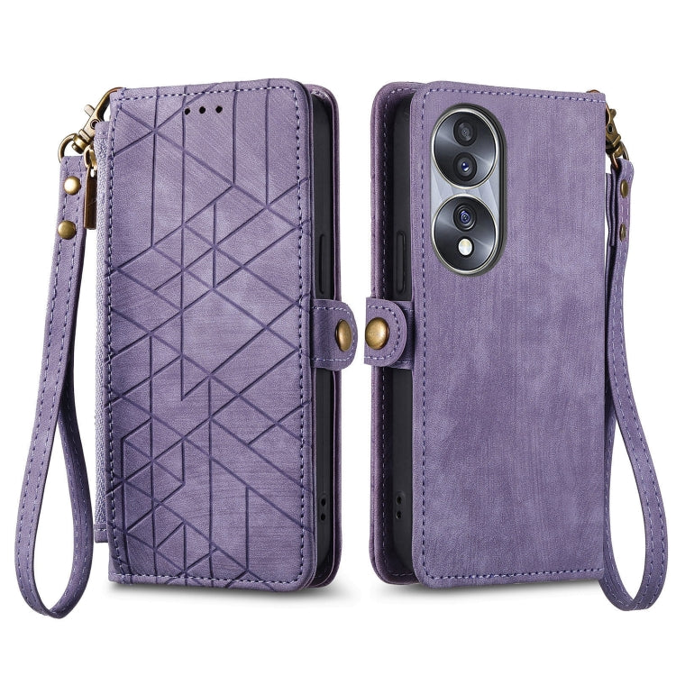 For Honor X8A Geometric Zipper Wallet Side Buckle Leather Phone Case(Purple) - Honor Cases by buy2fix | Online Shopping UK | buy2fix