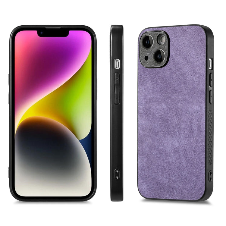 For iPhone 14 Plus ENKAY Retro Leather Skin PC Phone Case with High Aluminum-silicon Glass Film(Purple) - iPhone 14 Plus Cases by ENKAY | Online Shopping UK | buy2fix