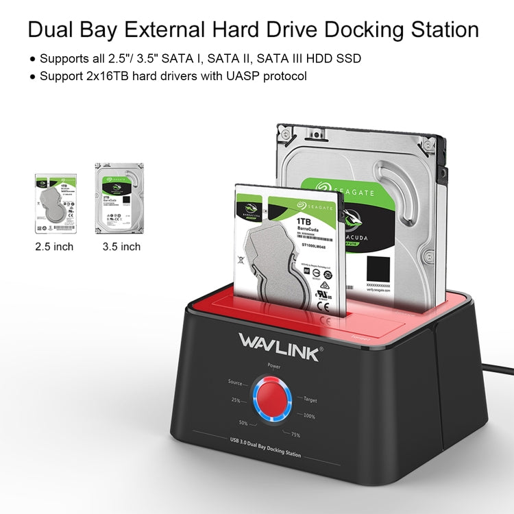 Wavlink ST334U SSD Dual Bay External Hard Drive Docking Station USB 3.0 to SATA I/II/III(AU Plug) - External Hard Drives by buy2fix | Online Shopping UK | buy2fix