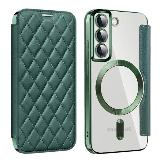 For Samsung Galaxy S22 5G Shield Magsafe RFID Anti-theft Rhombus Leather Phone Case(Green) - Galaxy S22 5G Cases by buy2fix | Online Shopping UK | buy2fix