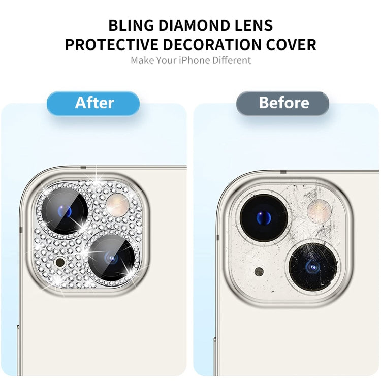 For iPhone 15 / 15 Plus ENKAY Hat-Prince Blink Diamond Camera Lens Aluminium Alloy + Tempered Glass Full Coverage Protector(Silver) - iPhone 15 Tempered Glass by ENKAY | Online Shopping UK | buy2fix