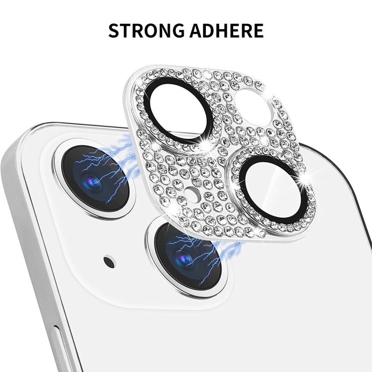 For iPhone 15 / 15 Plus ENKAY Hat-Prince Blink Diamond Camera Lens Aluminium Alloy + Tempered Glass Full Coverage Protector(Silver) - iPhone 15 Tempered Glass by ENKAY | Online Shopping UK | buy2fix