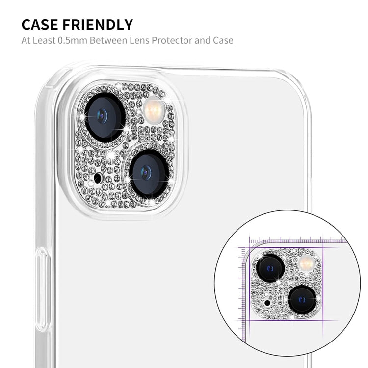 For iPhone 15 / 15 Plus ENKAY Hat-Prince Blink Diamond Camera Lens Aluminium Alloy + Tempered Glass Full Coverage Protector(Silver) - iPhone 15 Tempered Glass by ENKAY | Online Shopping UK | buy2fix