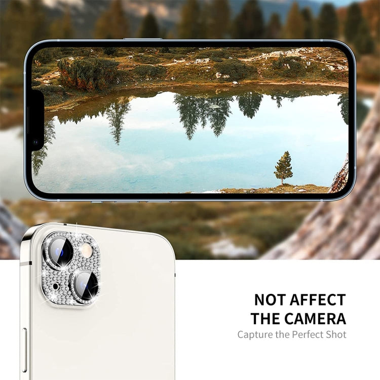 For iPhone 15 / 15 Plus ENKAY Hat-Prince Blink Diamond Camera Lens Aluminium Alloy + Tempered Glass Full Coverage Protector(Silver) - iPhone 15 Tempered Glass by ENKAY | Online Shopping UK | buy2fix