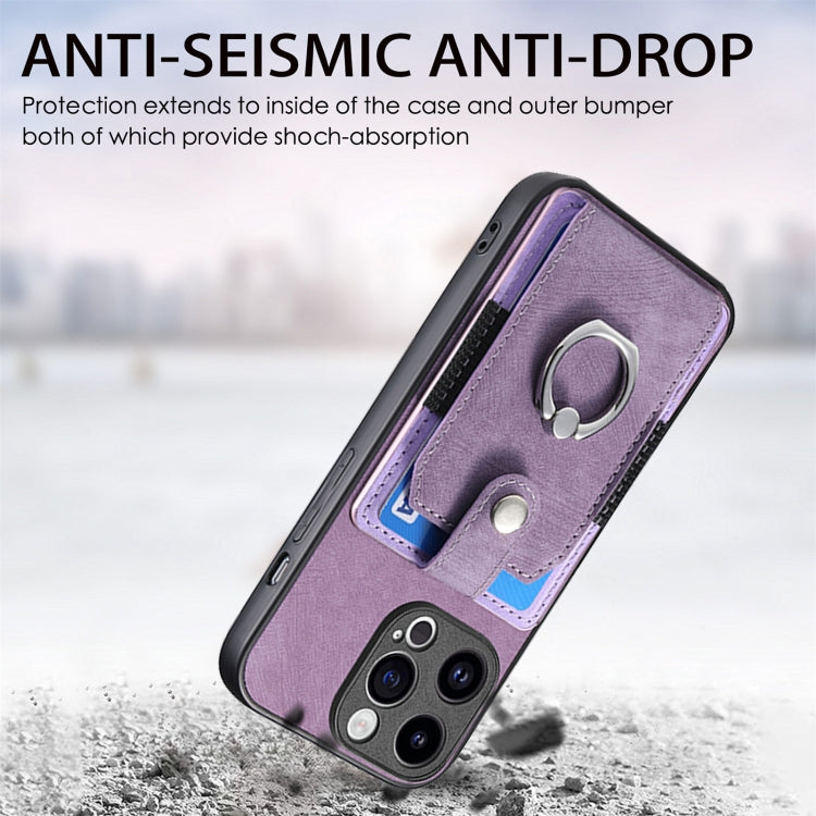 For iPhone 15 Pro Max Retro Skin-feel Ring Card Wallet Phone Case(Purple) - iPhone 15 Pro Max Cases by buy2fix | Online Shopping UK | buy2fix