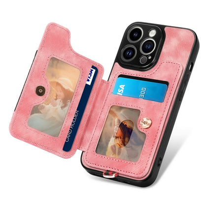 For iPhone 15 Pro Max Retro Skin-feel Ring Multi-card Wallet Phone Case(Pink) - iPhone 15 Pro Max Cases by buy2fix | Online Shopping UK | buy2fix