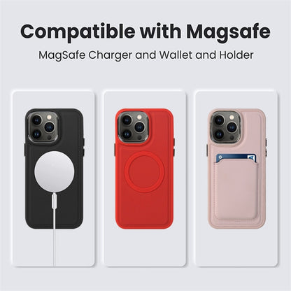 For iPhone 15 Pro Imitation Liquid Skin Feel Plating Magsafe Card Bag Phone Case(Black) - iPhone 15 Pro Cases by buy2fix | Online Shopping UK | buy2fix