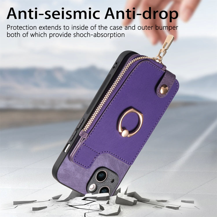For iPhone 15 Pro Max Cross Leather Ring Vertical Zipper Wallet Back Phone Case(Purple) - iPhone 15 Pro Max Cases by buy2fix | Online Shopping UK | buy2fix