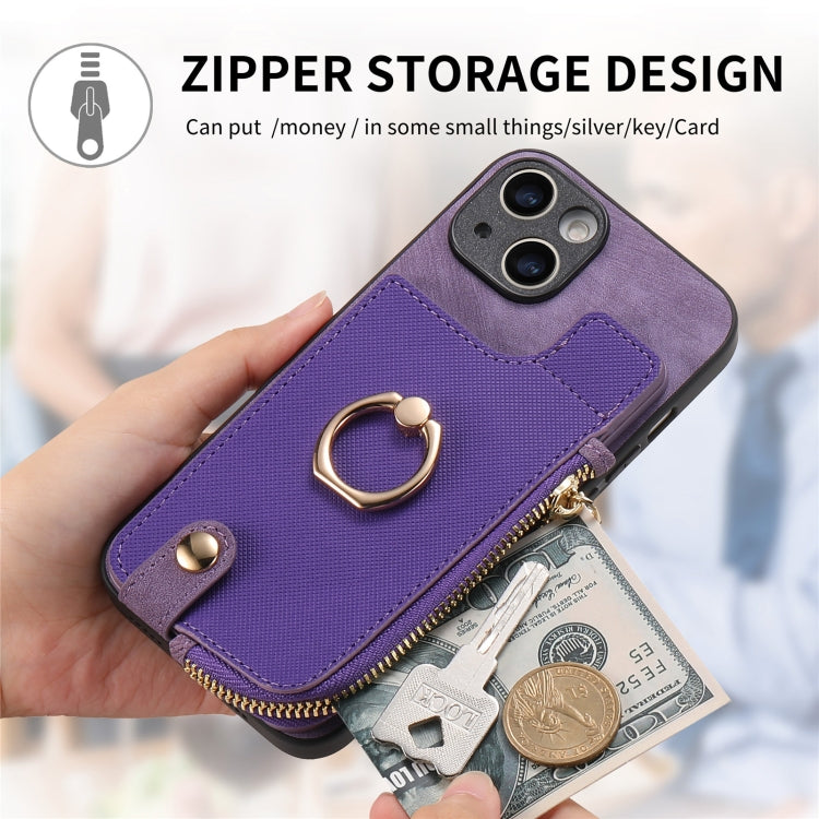 For iPhone 15 Pro Max Cross Leather Ring Vertical Zipper Wallet Back Phone Case(Purple) - iPhone 15 Pro Max Cases by buy2fix | Online Shopping UK | buy2fix