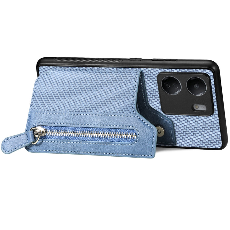 For Xiaomi  Redmi 13C Carbon Fiber Flip Zipper Wallet Phone Case(Blue) - 13C Cases by buy2fix | Online Shopping UK | buy2fix