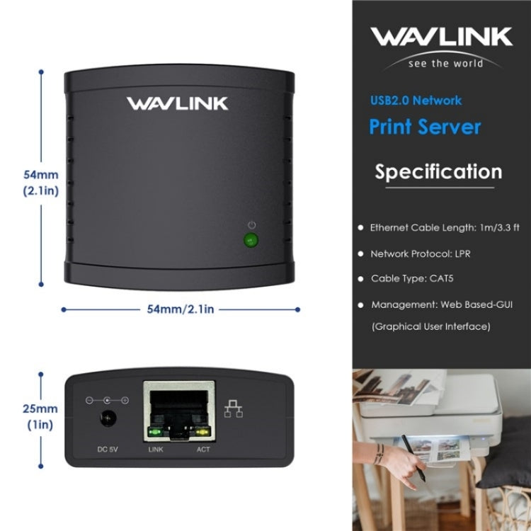 WAVLINK NU72P11 100Mbps Network Print Server USB 2.0 Network Printer Power Adapter(US Plug) - Printer Accessories by WAVLINK | Online Shopping UK | buy2fix