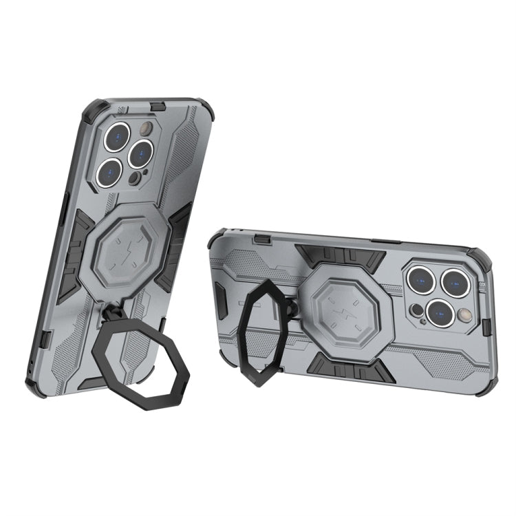 For iPhone 14 Pro Max MagSafe Supersonic Armor Holder PC Hybrid TPU Phone Case(Grey) - iPhone 14 Pro Max Cases by buy2fix | Online Shopping UK | buy2fix
