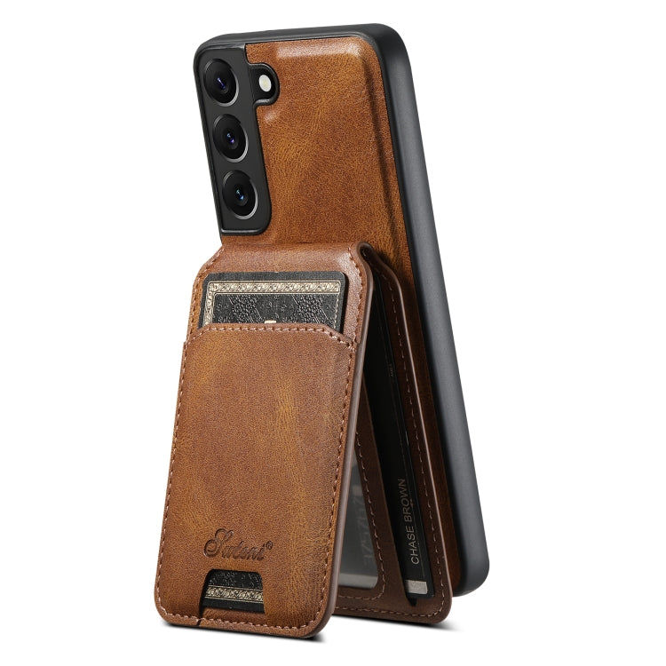 For Samsung Galaxy S22 5G Suteni H15  Oil Eax Leather Detachable Wallet Back Phone Case(Khaki) - Galaxy S22 5G Cases by Suteni | Online Shopping UK | buy2fix