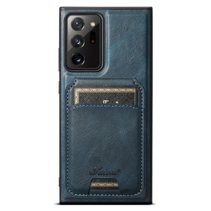 For Samsung Galaxy Note20 5G Suteni H15 MagSafe Oil Eax Leather Detachable Wallet Back Phone Case(Blue) - Galaxy Note20 Cases by Suteni | Online Shopping UK | buy2fix