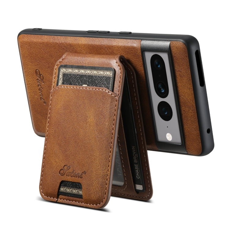 For Google Pixel 7a Suteni H15 Oil Eax Leather Detachable Wallet Back Phone Case(Brown) - Google Cases by Suteni | Online Shopping UK | buy2fix