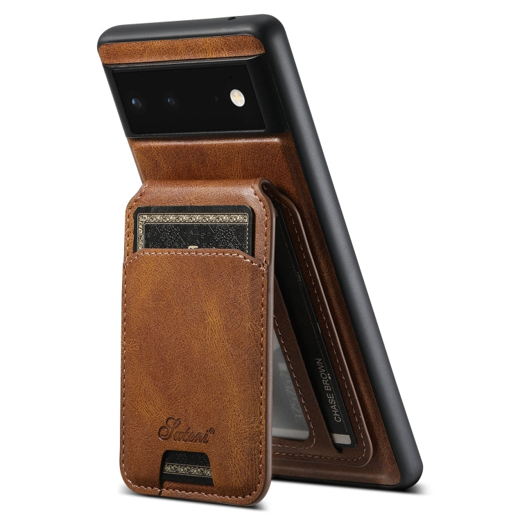 For Google Pixel 6 Suteni H15 Oil Eax Leather Detachable Wallet Back Phone Case(Khaki) - Google Cases by Suteni | Online Shopping UK | buy2fix