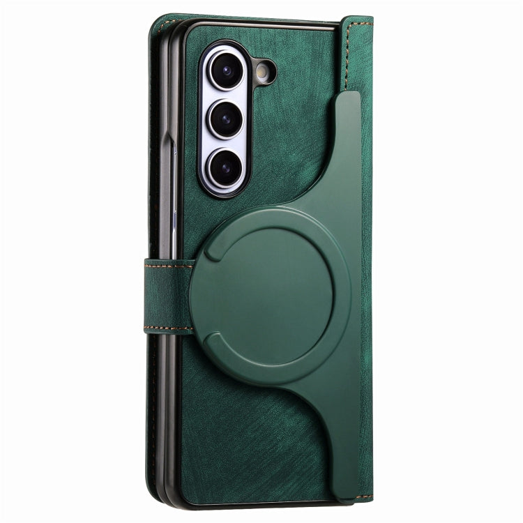 For Samsung Galaxy Z Fold5 5G Retro MagSafe Magnetic Zipper Wallet Leather Phone Case(Green) - Galaxy Z Fold5 Cases by buy2fix | Online Shopping UK | buy2fix